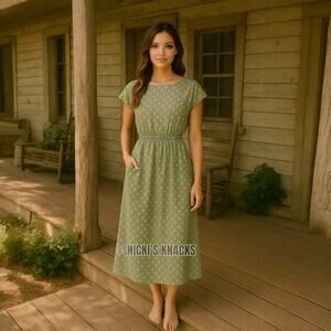 Rebecca Taylor Green Silk Cutout Midi Dress Floral Prairie Cottagecore Size 4